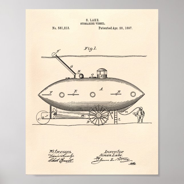 U-Boot 1897 Patent Art Old Peper Poster (Vorne)