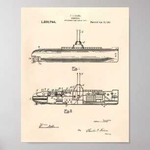 U-Boot 1919 Patent Art Old Peper Poster
