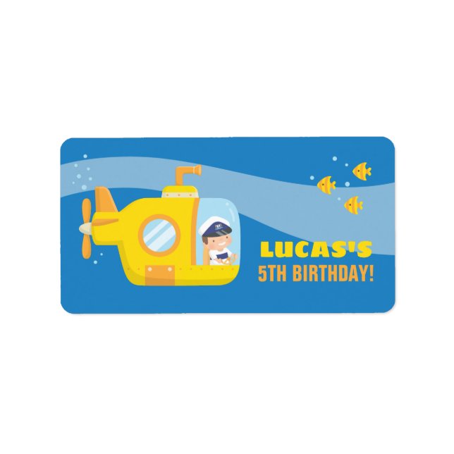 U-Boot Boy Underwater Birthday Party Labels Adressaufkleber (Vorne)