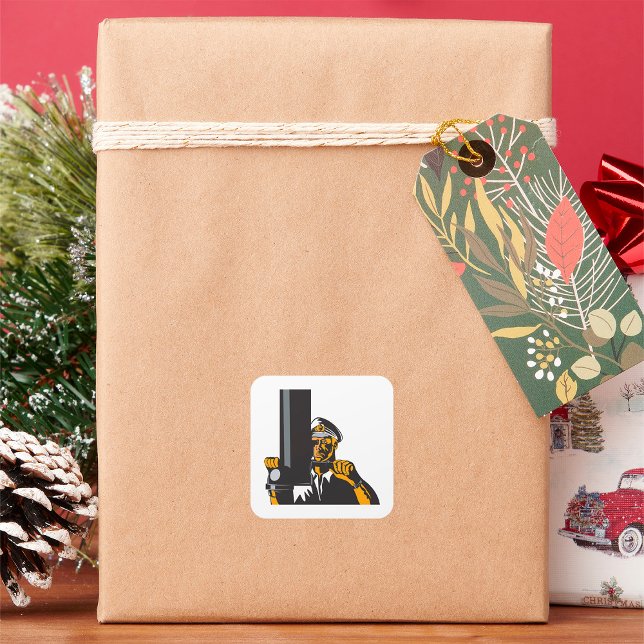 U-Boot-Captain mit Periscope Quadratischer Aufkleber (Von Creator hochgeladen)