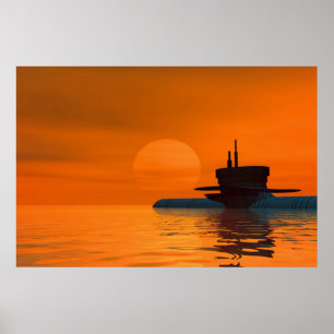 U-Boot im Sonnenuntergang Poster