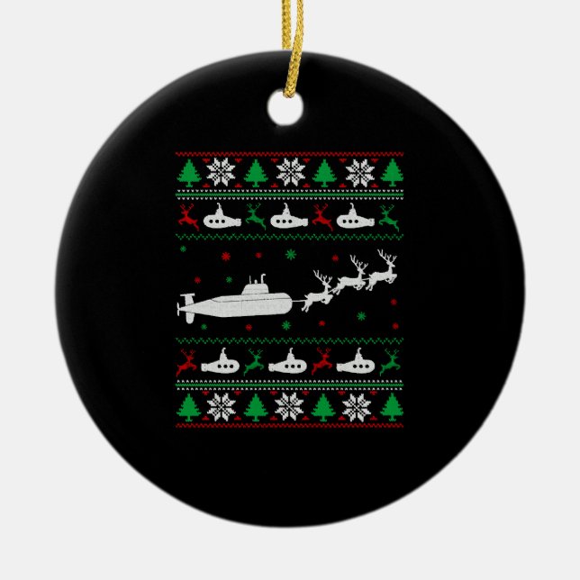 U-Boot-Marine Ugly Weihnachtssüßer Keramik Ornament (Vorne)