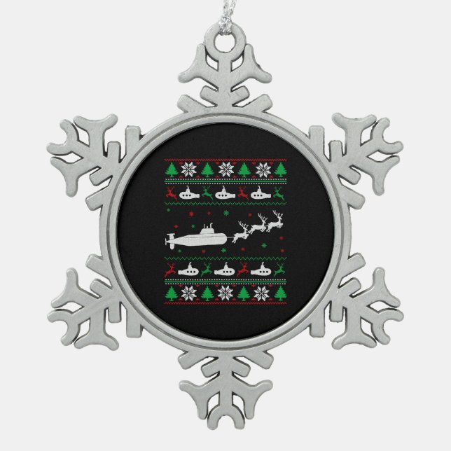 U-Boot-Marine Ugly Weihnachtssüßer Schneeflocken Zinn-Ornament (Vorderseite)