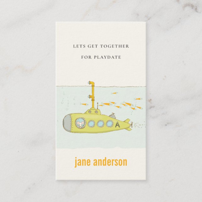 U-Boot-Monogramm-Kid-Playdate-Aufruf Visitenkarte (Vorderseite)