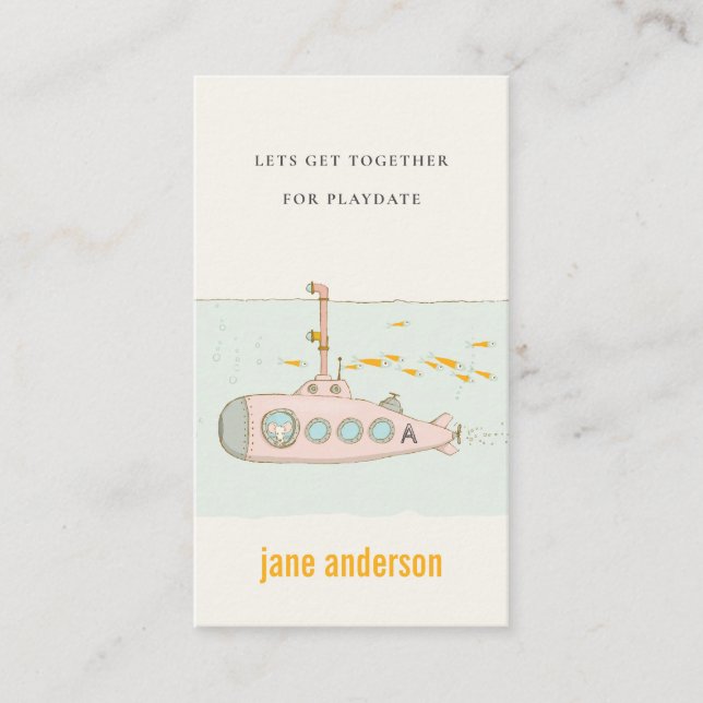 U-Boot-Monogramm-Kid-Playdate-Aufruf Visitenkarte (Vorderseite)
