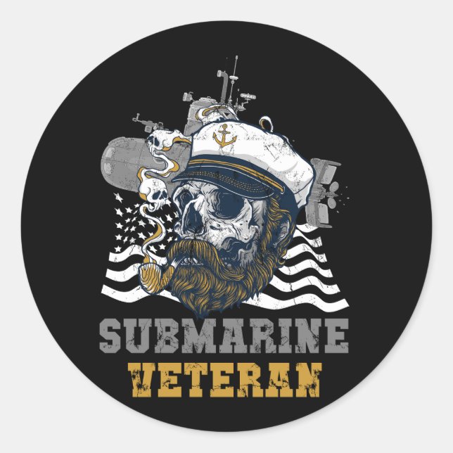 U-Boot-Veteran Skull Captai Runder Aufkleber (Vorderseite)