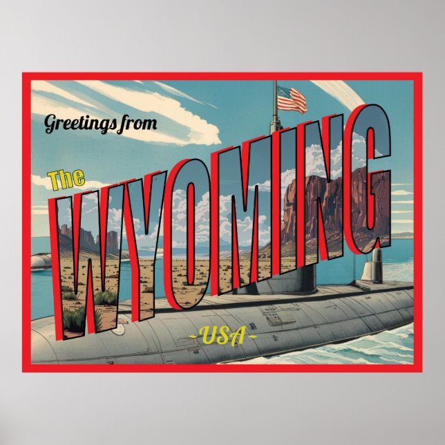 U-Boot-Wyoming für USA Retro-Postkarte Poster (Vorne)