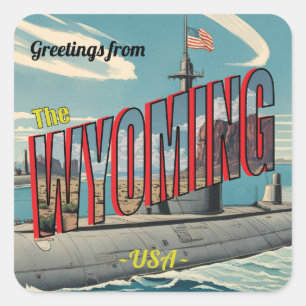 U-Boot-Wyoming für USA Retro-Postkarte Quadratischer Aufkleber