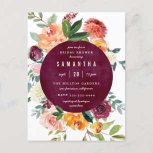 U. erröten Burgunder-Pfingstrosen-Rosen-Brautparty Einladungspostkarte