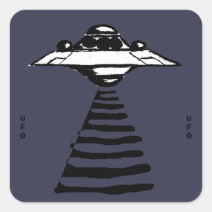 U.F.O - Schwarz u. Weiß auf Lila Quadratischer Aufkleber