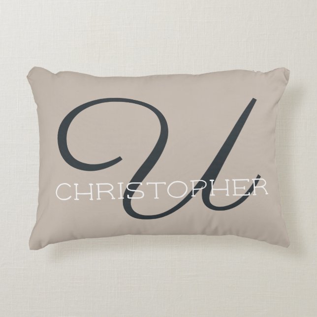U Initial Calligraphy Name Taupe Tan Neutral Chic Dekokissen (Vorderseite)