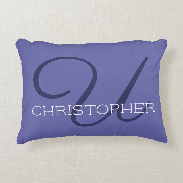 U Initial Calligraphy Trendy Blue Chic Dekokissen (Vorderseite)