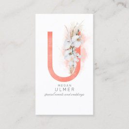 U Letter Monogram White Orchias and Pampas Grass Visitenkarte