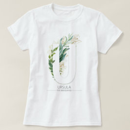 U Monogram Gold Greenery Blätter Elegant T-Shirt