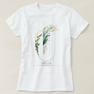 U Monogram Gold Greenery Blätter Elegant T-Shirt