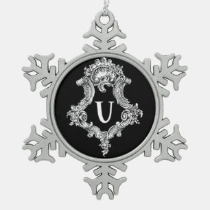 U Monogramm Erstverzierung Schneeflocken Zinn-Ornament
