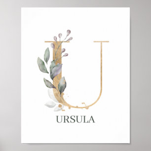 U Monogramm Floral Personalisiert Poster