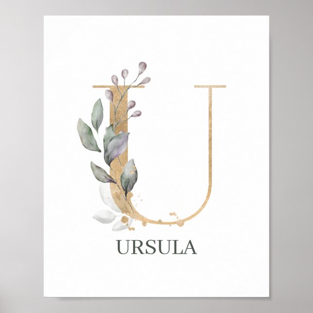 U Monogramm Floral Personalisiert Poster (Vorne)