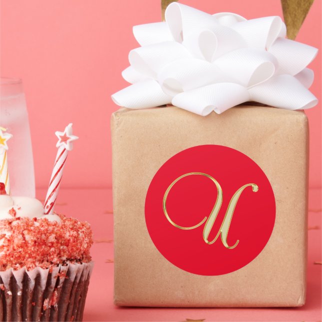 U Monogramm Gold Runder Aufkleber (Party)