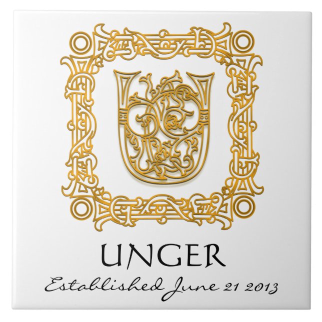 "U" Nachname Hochzeitstag Monogramm Tile Fliese (Vorderseite)