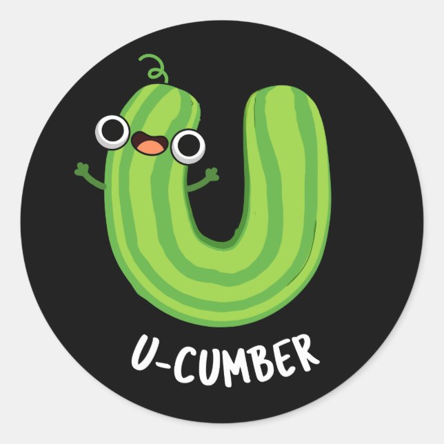 U-Nummer Funny Cucumber Pun Dark BG Runder Aufkleber (Vorderseite)