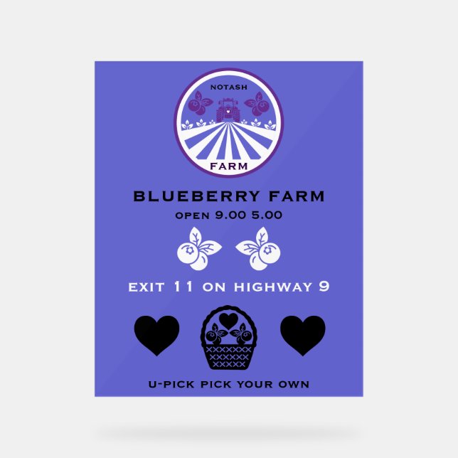 U-Pick Blueberry Farm Werbeaktion Acrylschild (Vorderseite)
