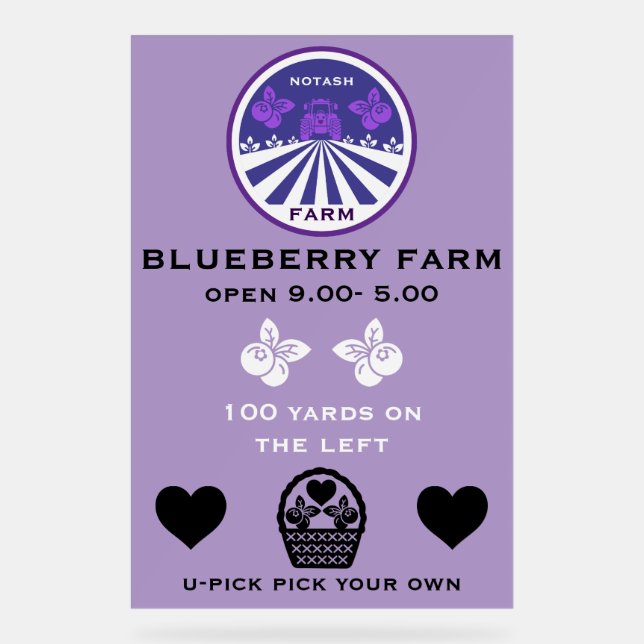 U-Pick Blueberry Farm Werbeaktion Acrylschild (Vorderseite)