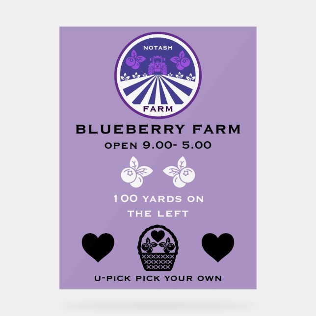 U-Pick Blueberry Farm Werbeaktion Acrylschild (Vorderseite)