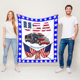 U.S.A. Truck - Patriotic Trucker Gift Blanket Fleecedecke