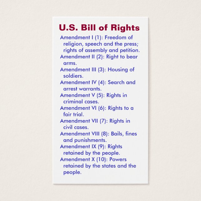 U.S. Bill of Rights ~ Erste 10 Änderungsanträge ~ (Vorderseite)