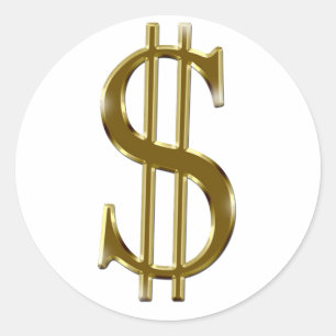 $ U.S.dollar Zeichen-Gold Runder Aufkleber