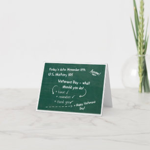 U.S. History 101 Chalkboard Veterans Day Notecard Dankeskarte