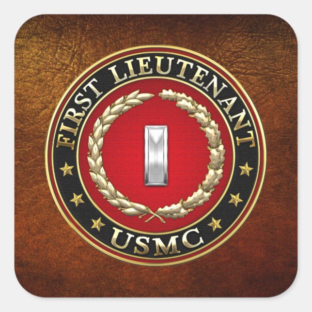 U.S. Marines: Erster Leutnant (USMC 1stLt) [3D] Quadratischer Aufkleber (Vorderseite)