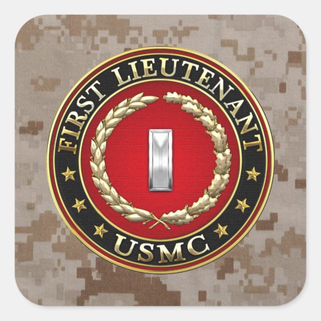 U.S. Marines: Erster Leutnant (USMC 1stLt) [3D] Quadratischer Aufkleber (Vorderseite)