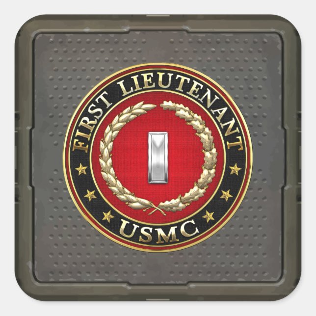 U.S. Marines: Erster Leutnant (USMC 1stLt) [3D] Quadratischer Aufkleber (Vorderseite)