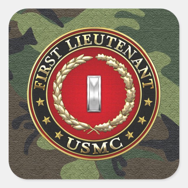 U.S. Marines: Erster Leutnant (USMC 1stLt) [3D] Quadratischer Aufkleber (Vorderseite)