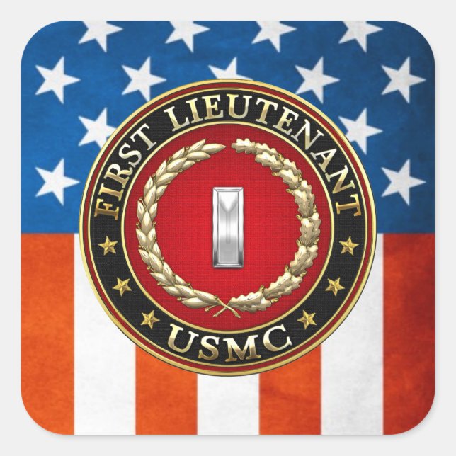 U.S. Marines: Erster Leutnant (USMC 1stLt) [3D] Quadratischer Aufkleber (Vorderseite)