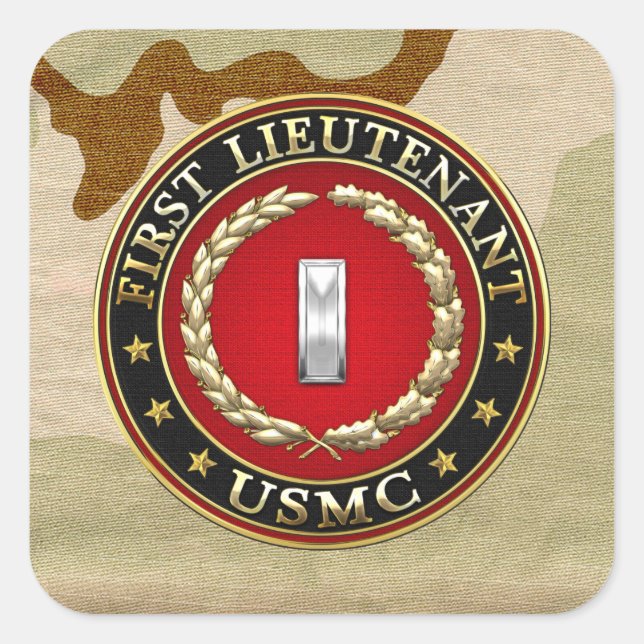 U.S. Marines: Erster Leutnant (USMC 1stLt) [3D] Quadratischer Aufkleber (Vorderseite)