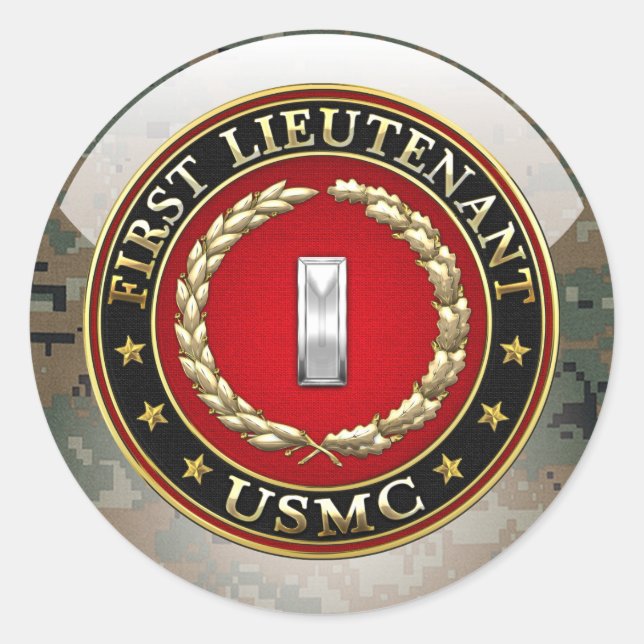 U.S. Marines: Erster Leutnant (USMC 1stLt) [3D] Runder Aufkleber (Vorderseite)