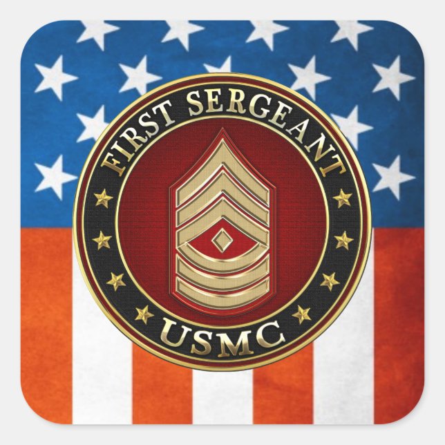 U.S. Marines: Erster Sergeant (USMC 1stSgt) [3D] Quadratischer Aufkleber (Vorderseite)