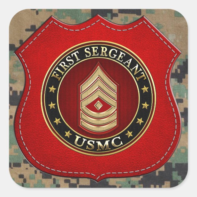 U.S. Marines: Erster Sergeant (USMC 1stSgt) [3D] Quadratischer Aufkleber (Vorderseite)
