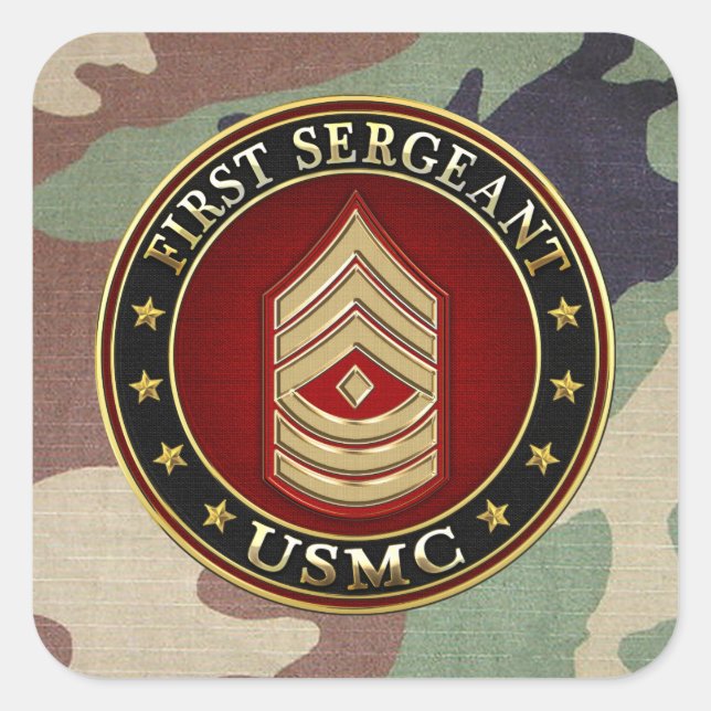 U.S. Marines: Erster Sergeant (USMC 1stSgt) [3D] Quadratischer Aufkleber (Vorderseite)