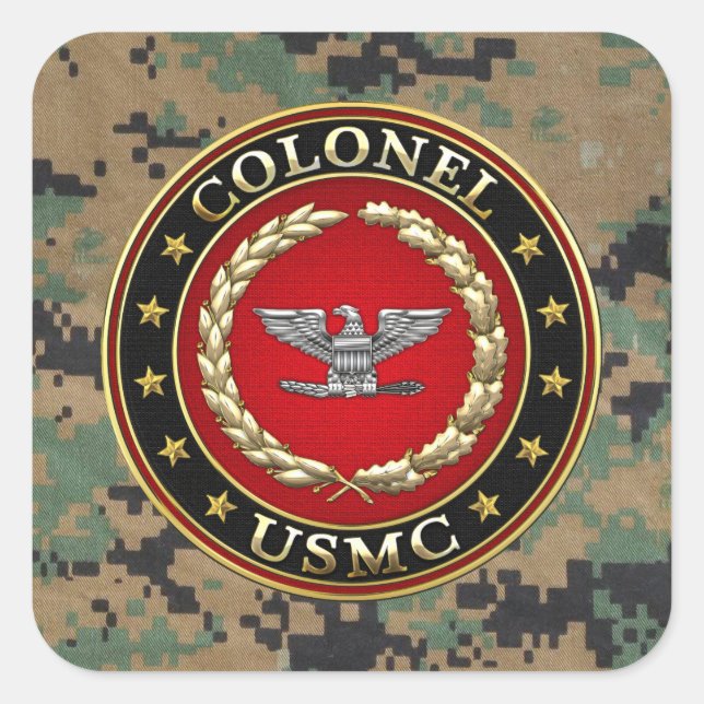 U.S. Marines: Oberst (USMC Col) [3D] Quadratischer Aufkleber (Vorderseite)