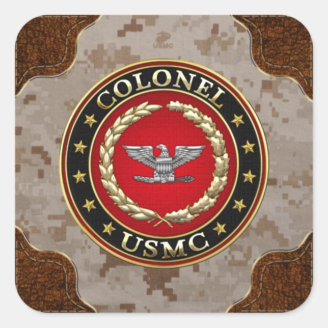 U.S. Marines: Oberst (USMC Col) [3D] Quadratischer Aufkleber (Vorderseite)