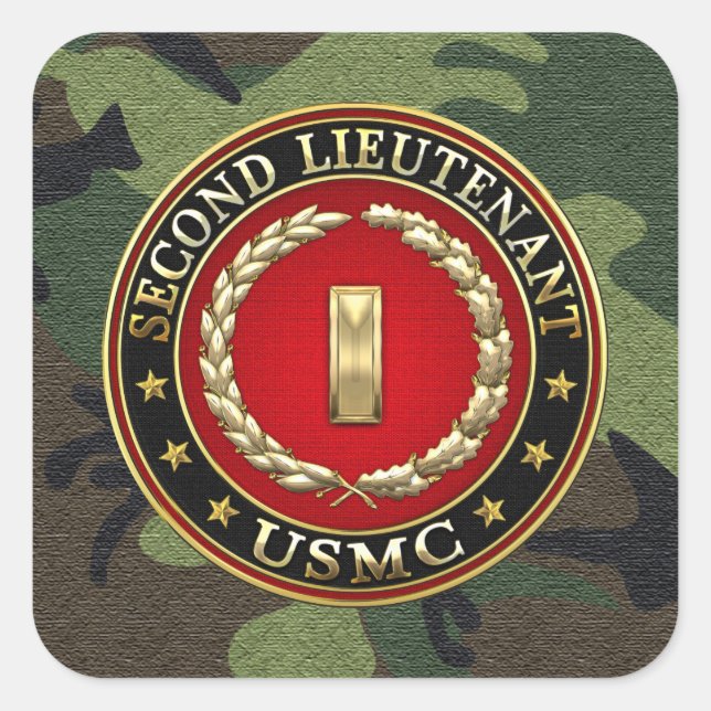 U.S. Marines: Zweiter Leutnant (USMC 2ndLt) [3D] Quadratischer Aufkleber (Vorderseite)