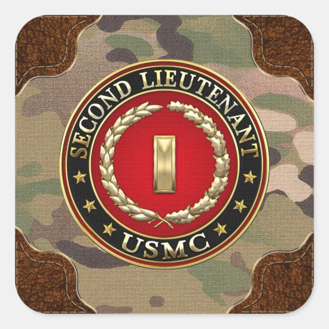 U.S. Marines: Zweiter Leutnant (USMC 2ndLt) [3D] Quadratischer Aufkleber (Vorderseite)