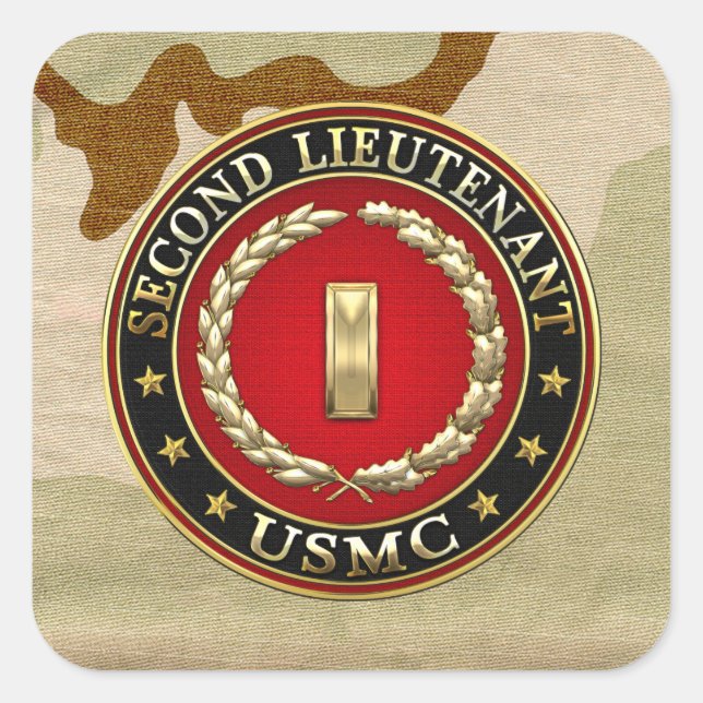 U.S. Marines: Zweiter Leutnant (USMC 2ndLt) [3D] Quadratischer Aufkleber (Vorderseite)