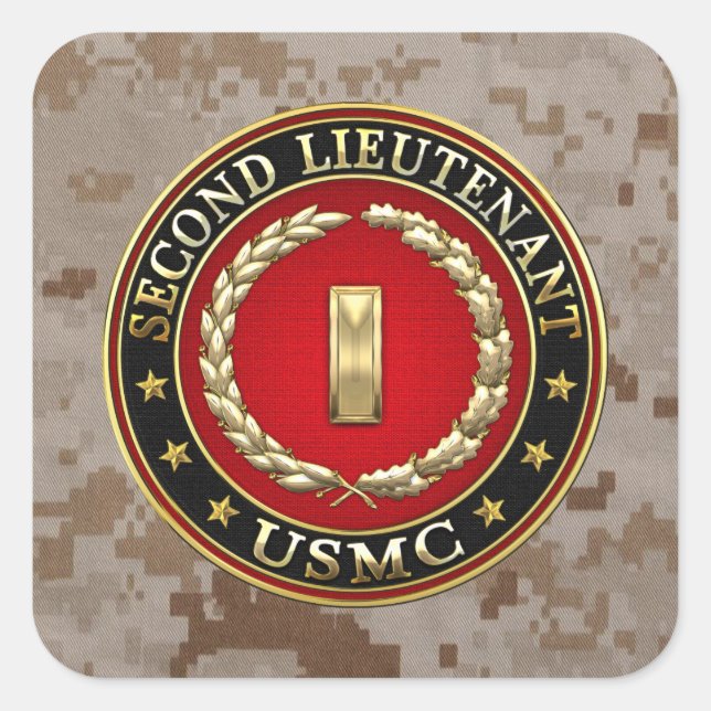 U.S. Marines: Zweiter Leutnant (USMC 2ndLt) [3D] Quadratischer Aufkleber (Vorderseite)