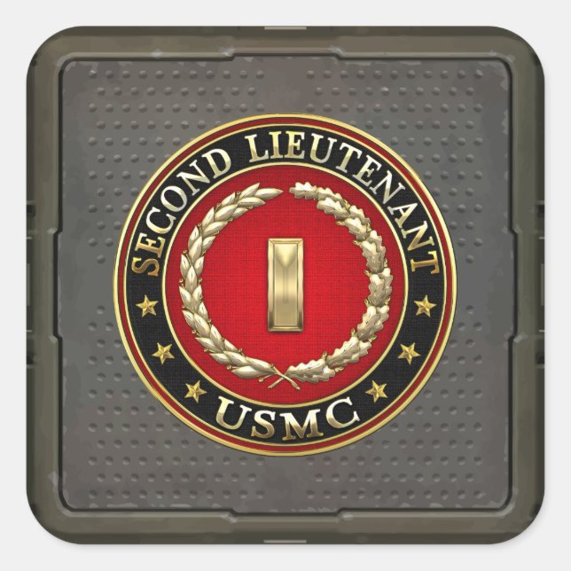 U.S. Marines: Zweiter Leutnant (USMC 2ndLt) [3D] Quadratischer Aufkleber (Vorderseite)
