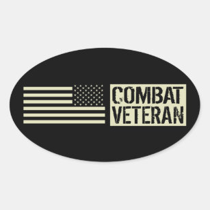 U.S. Militär: Kampf-Veteran (schwarze Flagge) Ovaler Aufkleber